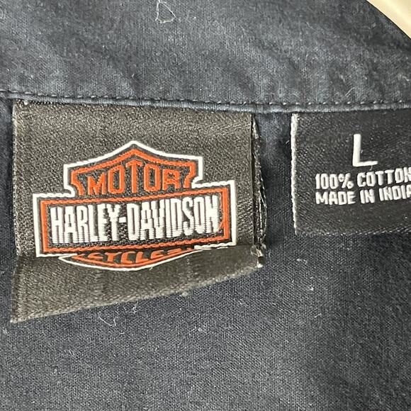 Harley Davidson Mechanic Shirt Mens Large Black Screaming Eagle Flames Button Up - Picture 5 of 14